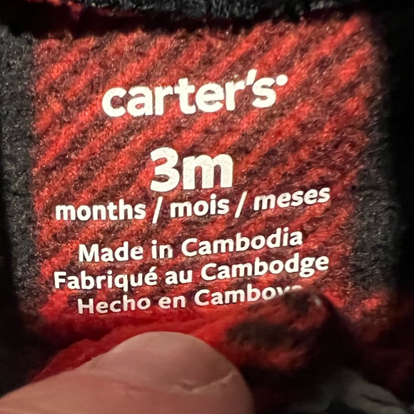 Carters 3 months Buffalo check pajamas.  Reindeer footies.  Double zipper. - Picture 4 of 4